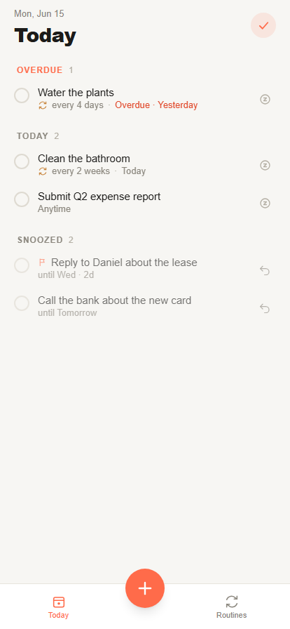 Routinely's Today screen